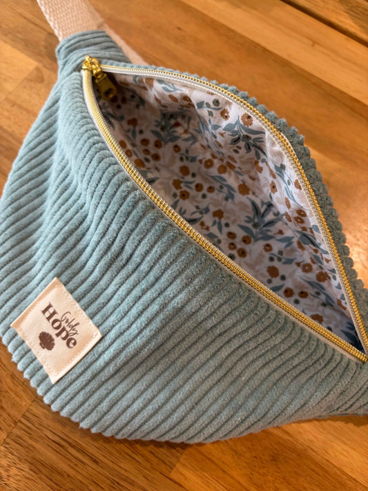 Sac Banane Ma Goldy Junior Velours Côtelé Bleu